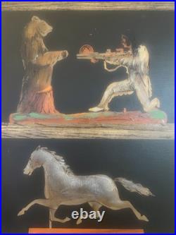 Vintage Huntington Folk Art Oil On Canvas Shadow Box Scene 27x33