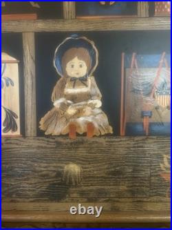 Vintage Huntington Folk Art Oil On Canvas Shadow Box Scene 27x33