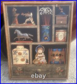 Vintage Huntington Folk Art Oil On Canvas Shadow Box Scene 27x33