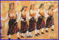 Vintage Impressionist oil painting females portrait folk dancers signed
