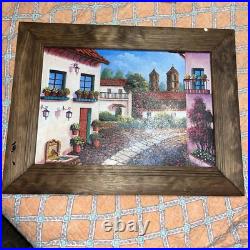 Vintage Indigenous Folk Art Vibrant Oil Painting On Board