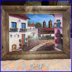 Vintage Indigenous Folk Art Vibrant Oil Painting On Board