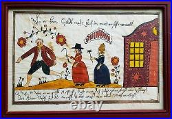 Vintage JOAN RAAB Original SIGNED Pennsylvania Fraktur FOLK ART WATERCOLOR Frame