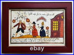 Vintage JOAN RAAB Original SIGNED Pennsylvania Fraktur FOLK ART WATERCOLOR Frame
