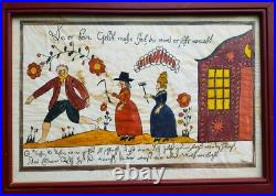 Vintage JOAN RAAB Original SIGNED Pennsylvania Fraktur FOLK ART WATERCOLOR Frame