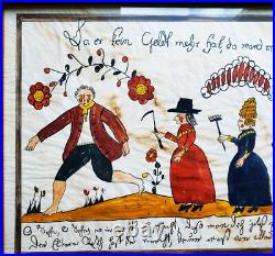Vintage JOAN RAAB Original SIGNED Pennsylvania Fraktur FOLK ART WATERCOLOR Frame