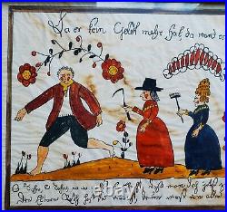Vintage JOAN RAAB Original SIGNED Pennsylvania Fraktur FOLK ART WATERCOLOR Frame