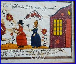 Vintage JOAN RAAB Original SIGNED Pennsylvania Fraktur FOLK ART WATERCOLOR Frame