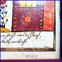Vintage JOAN RAAB Original SIGNED Pennsylvania Fraktur FOLK ART WATERCOLOR Frame