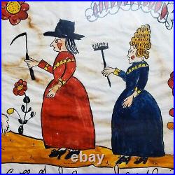 Vintage JOAN RAAB Original SIGNED Pennsylvania Fraktur FOLK ART WATERCOLOR Frame