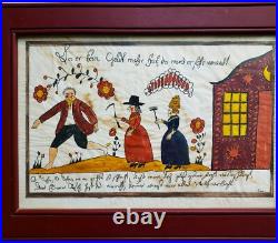Vintage JOAN RAAB Original SIGNED Pennsylvania Fraktur FOLK ART WATERCOLOR Frame