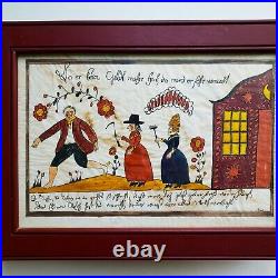 Vintage JOAN RAAB Original SIGNED Pennsylvania Fraktur FOLK ART WATERCOLOR Frame