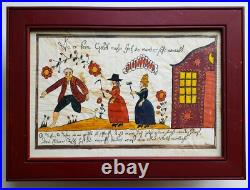 Vintage JOAN RAAB Original SIGNED Pennsylvania Fraktur FOLK ART WATERCOLOR Frame