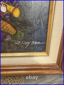 Vintage J. Roybal Signed Framed Hand-Painted Folk Art Canvas Musical Children