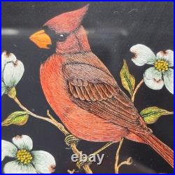 Vintage Jeanne Reifel Birds Flowers Scratchboard Small Art Painting Folk Art