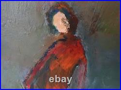 Vintage John Turnball Folk Art Oil Painting Ocean City NJ Girl with Guitar