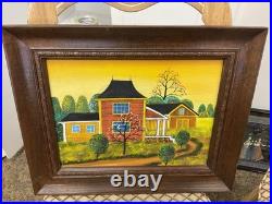Vintage Jonas Bradford Original Amish Folk Art Oil Painting Framed Country Scene