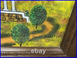 Vintage Jonas Bradford Original Amish Folk Art Oil Painting Framed Country Scene
