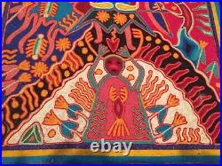 Vintage Jose Benito Sanchez Huichol Folk Art Mexico Shaman Peyote Yarn Painting
