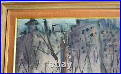 Vintage Large 1961 Oil Painting On Canvas Signed American Folk Art Winter Play