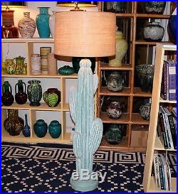 Vintage Large Painted Plaster Cactus Floor Lamp 62 Desert Art Folk Sculpture