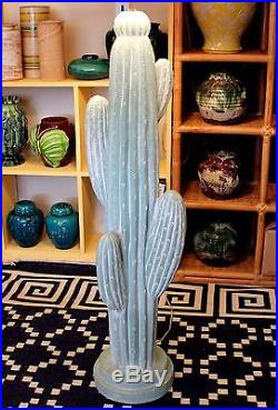 Vintage Large Painted Plaster Cactus Floor Lamp 62 Desert Art Folk Sculpture