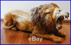 Vintage Lion Statue Hand Painted Plaster Over Fiberglass Life Size Folk Art 39L