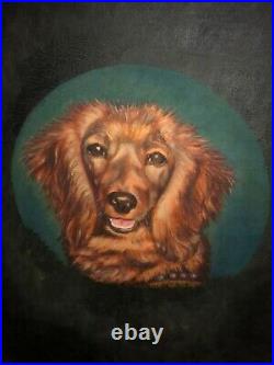 Vintage Long Haired DACHSHUND DOG Painting Antique Folk Art MCM Portrait & PHOTO