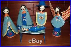 Vintage Mexican Hand Painted Folk Art Paper Mache Nativity Scene Manger Creche