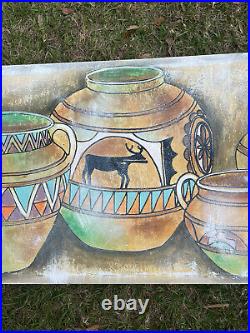 Vintage Mexican Pottery Folk Art Painting Huge Oil Painting Original on Canvas