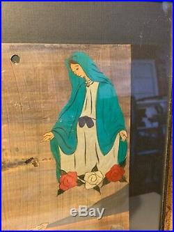 Vintage Mexican Tin Retablo Virgin Folk Art Painting 1980