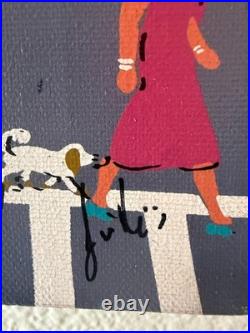 Vintage Mid Century NYC Oil Painting Folk Art Signed New York City Canvas MCM