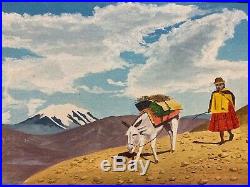 Vintage Mid-Century Painting from La Paz, Bolivia South American 11x 15 Folk