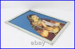 Vintage Miniature Mughal Folk Art Painting of Rani Holding Baaj Old Wood Frame