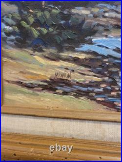 Vintage Mohon Oil On Canvas Painting Signed Landscape Framed Matted Folk Art Vintage Mohon Oil On Canvas Painting Signed Landscape Framed Matted Folk Art