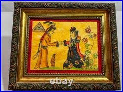 Vintage Mongolian Folk Art Painting Mongol Zurag Court Scene Custom Velvet Frame