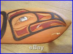 Vintage Northwest Coast RAVEN Carved Painted Paddle Signed Haida Folk Art Oar