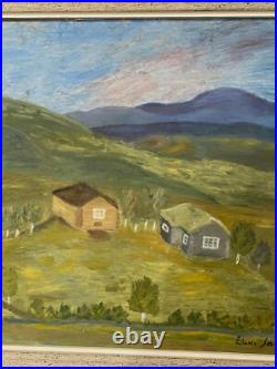 Vintage Norway Elida Jorde Kristiansen Signed Oil Painting Mountain Landscape