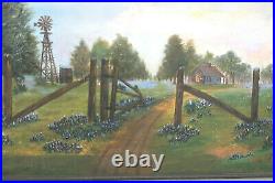 Vintage ORIGINAL Canvas Painting Bluebonnet HillCountry Landscape Signed/Framed