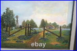 Vintage ORIGINAL Canvas Painting Bluebonnet HillCountry Landscape Signed/Framed