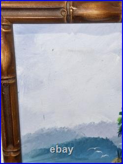 Vintage O. Huli Signed Southeast Asian Rice Field Painting 15x20 Bamboo Frame