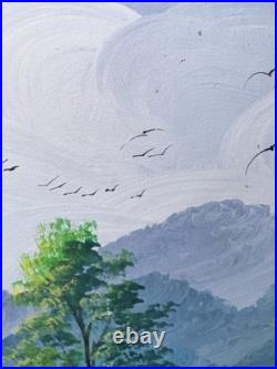 Vintage O. Huli Signed Southeast Asian Rice Field Painting 15x20 Bamboo Frame