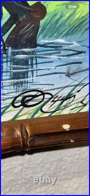 Vintage O. Huli Signed Southeast Asian Rice Field Painting 15x20 Bamboo Frame