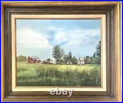 Vintage Oil Painting Farmhouse & Barn Folk Art Style Signed PADGETT Framed 27