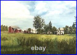 Vintage Oil Painting Farmhouse & Barn Folk Art Style Signed PADGETT Framed 27