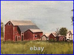 Vintage Oil Painting Farmhouse & Barn Folk Art Style Signed PADGETT Framed 27