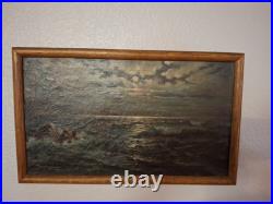 Vintage Old Beautiful California Nightfall Coastline Beach Framed Oil Painting Vintage Old Beautiful California Nightfall Coastline Beach Framed Oil Painting