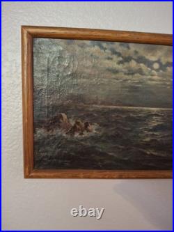Vintage Old Beautiful California Nightfall Coastline Beach Framed Oil Painting Vintage Old Beautiful California Nightfall Coastline Beach Framed Oil Painting