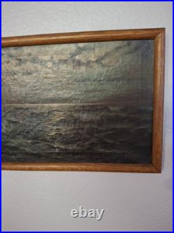 Vintage Old Beautiful California Nightfall Coastline Beach Framed Oil Painting Vintage Old Beautiful California Nightfall Coastline Beach Framed Oil Painting