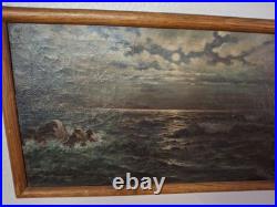 Vintage Old Beautiful California Nightfall Coastline Beach Framed Oil Painting Vintage Old Beautiful California Nightfall Coastline Beach Framed Oil Painting